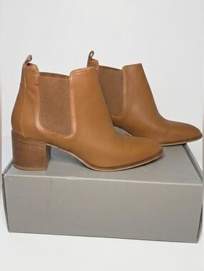 Everlane Chelsea Leather Ankle Boots Cognac Size 10 Made In Italy New